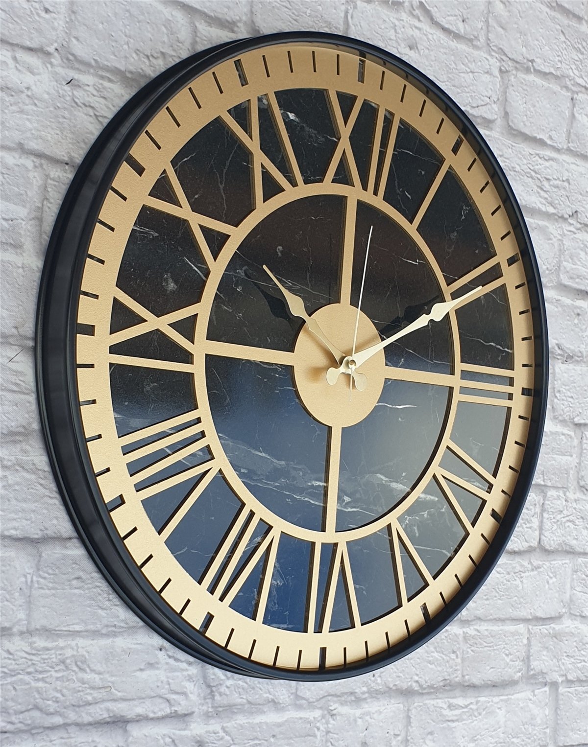 Markakanvas Siyah Metal Kasalı Mermer Desenli  Duvar Saati  ( Çap 50 cm -Çap 80 cm )