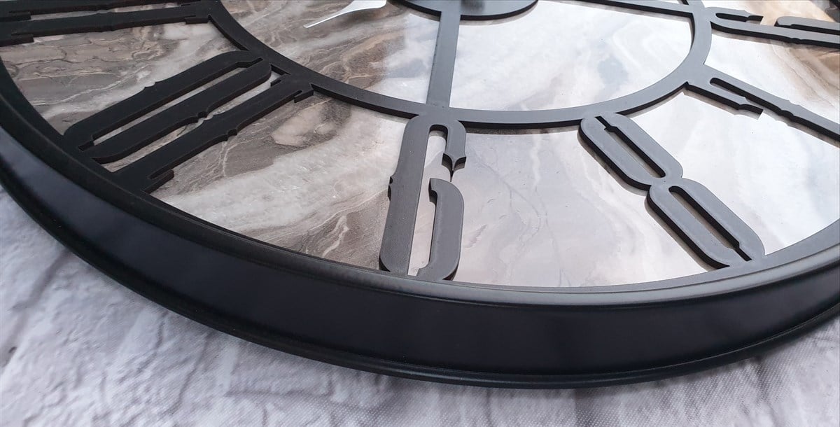 Markakanvas Siyah Metal Kasalı Mermer Desenli  Duvar Saati  ( Çap 50 cm -Çap 80 cm )