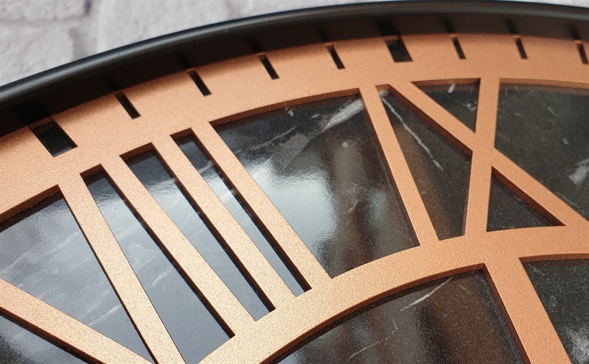 Markakanvas Siyah Metal Kasalı Mermer Desenli  Duvar Saati  ( Çap 50 cm -Çap 80 cm )