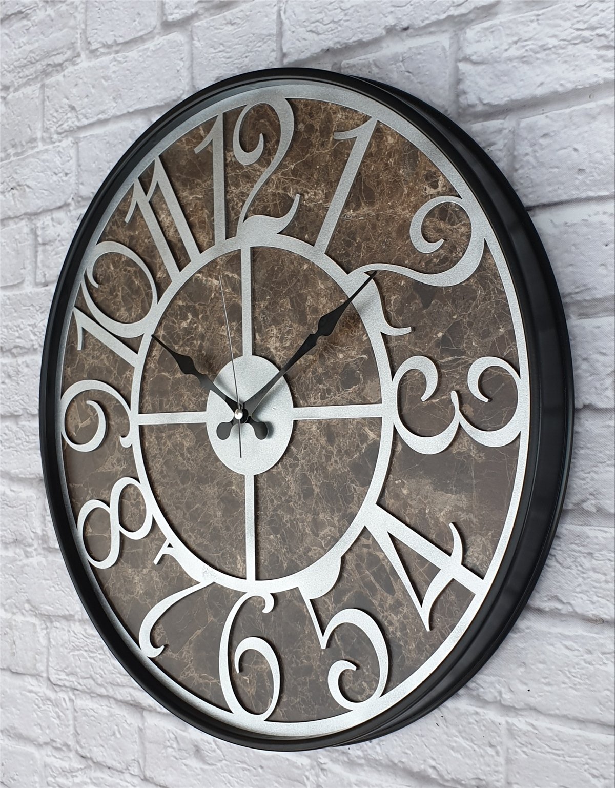 Markakanvas Siyah Metal Kasalı Mermer Desenli  Duvar Saati  ( Çap 50 cm -Çap 80 cm )