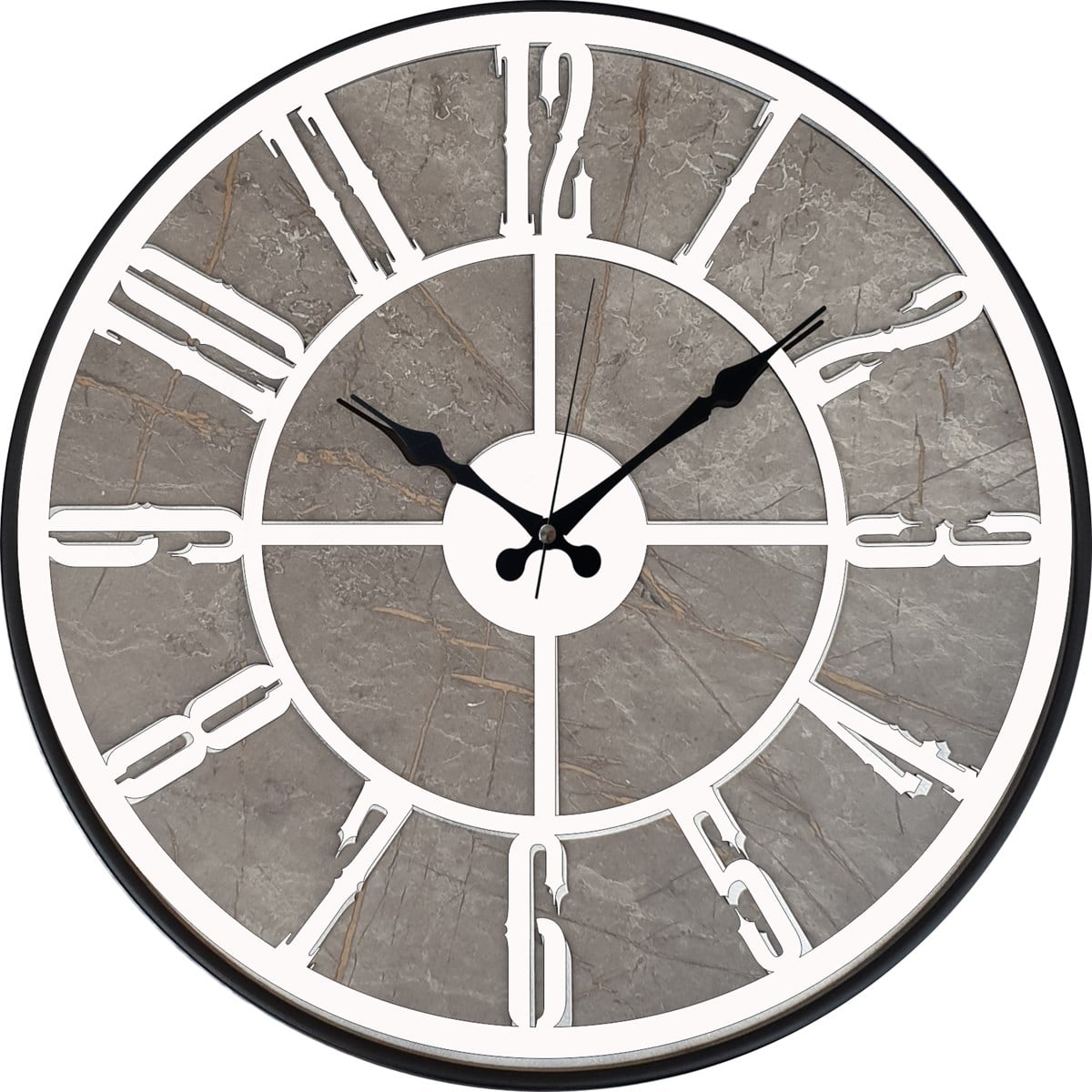 Markakanvas Siyah Metal Kasalı Mermer Desenli  Duvar Saati  ( Çap 50 cm -Çap 80 cm )