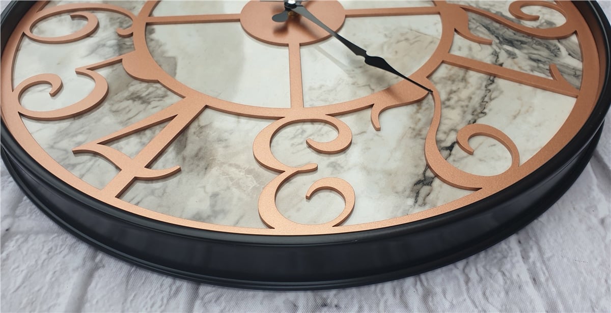 Markakanvas Siyah Metal Kasalı Mermer Desenli  Duvar Saati  ( Çap 50 cm -Çap 80 cm )
