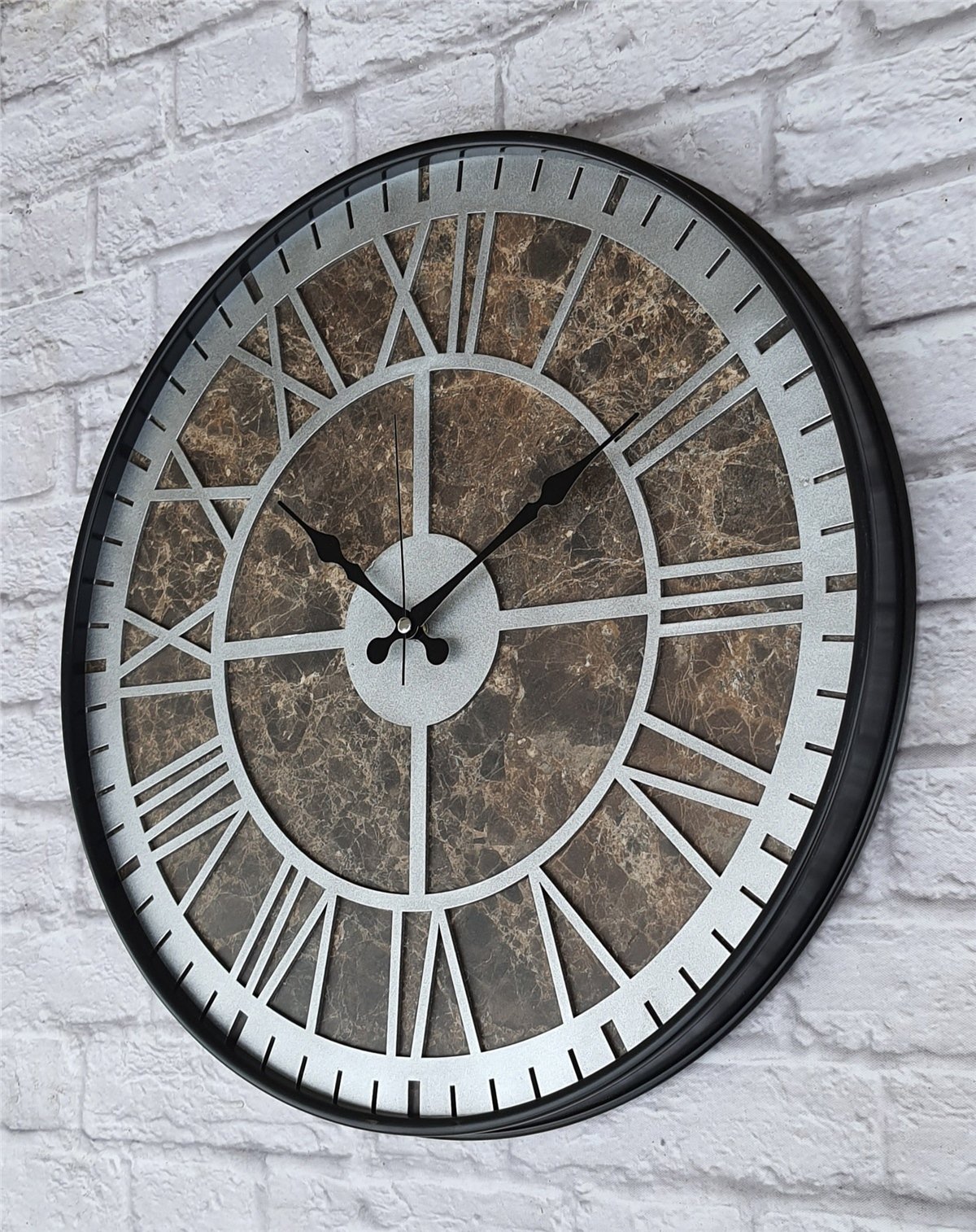 Markakanvas Siyah Metal Kasalı Mermer Desenli  Duvar Saati  ( Çap 50 cm -Çap 80 cm )