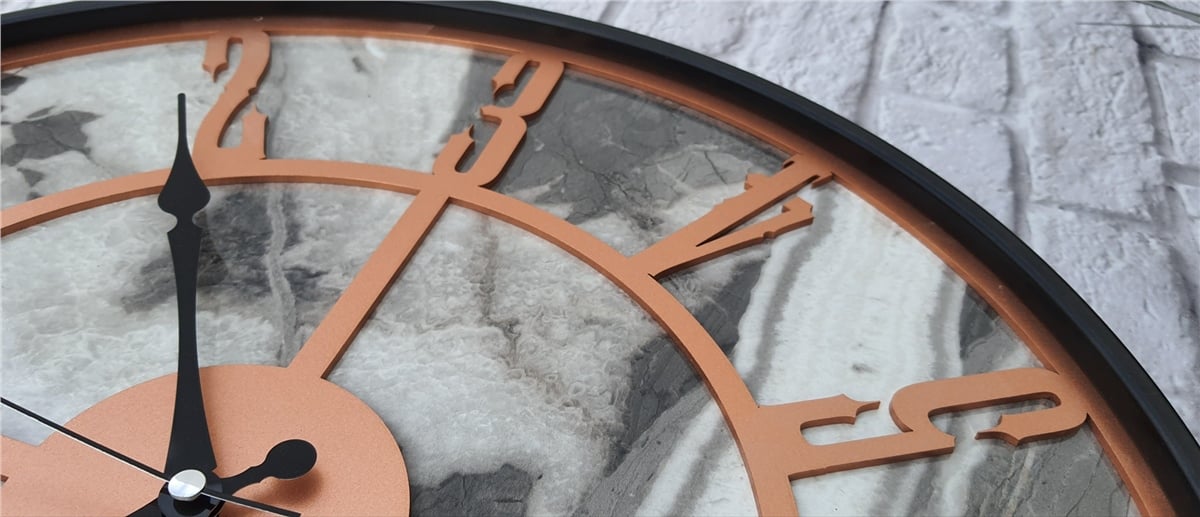 Markakanvas Siyah Metal Kasalı Mermer Desenli  Duvar Saati  ( Çap 50 cm -Çap 80 cm )