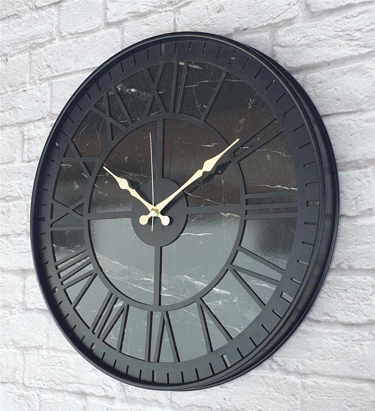Markakanvas Siyah Metal Kasalı Mermer Desenli  Duvar Saati  ( Çap 50 cm -Çap 80 cm )