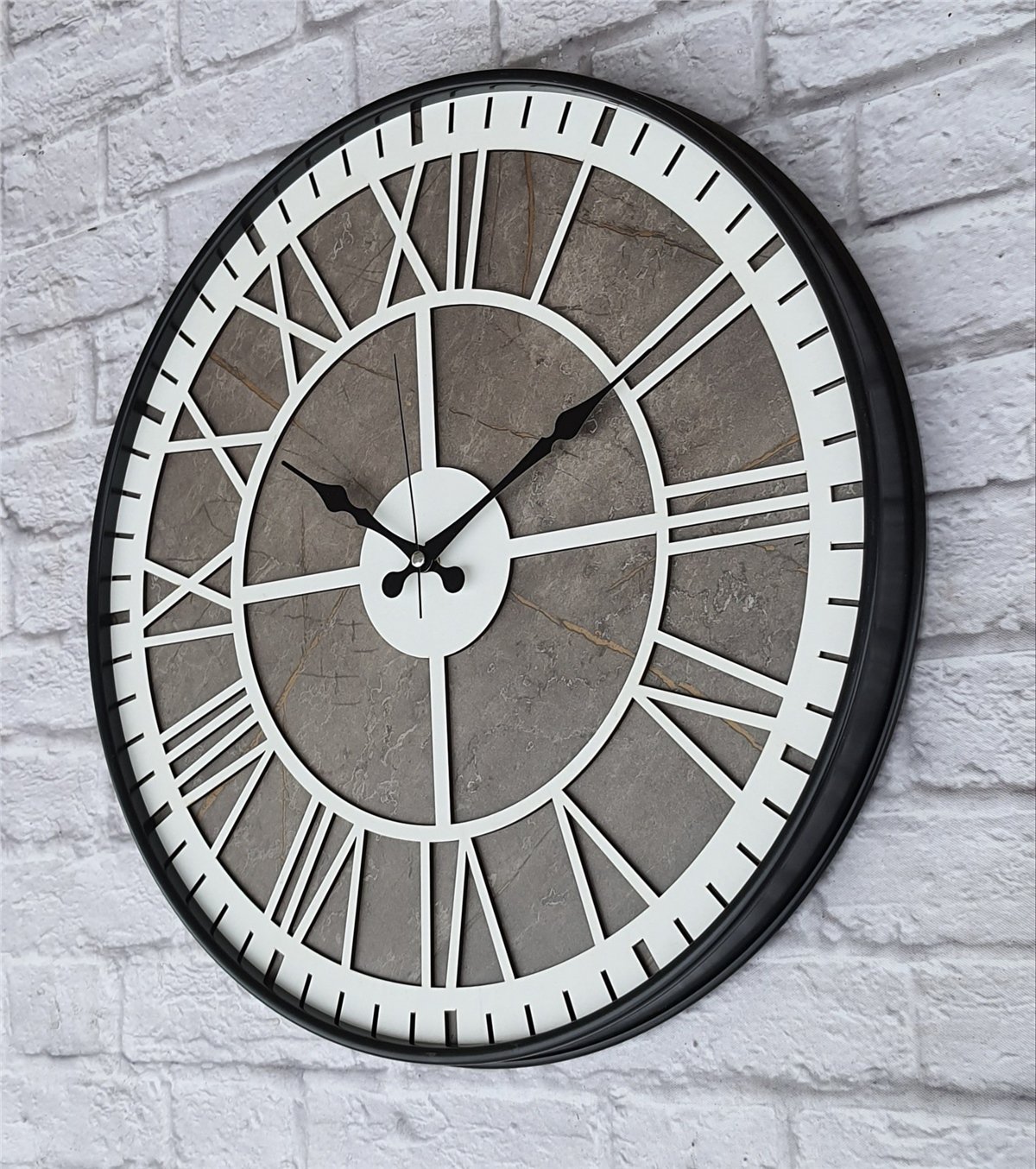 Markakanvas Siyah Metal Kasalı Mermer Desenli  Duvar Saati  ( Çap 50 cm -Çap 80 cm )
