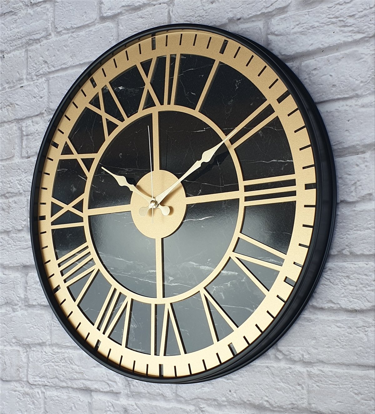 Markakanvas Siyah Metal Kasalı Mermer Desenli  Duvar Saati  ( Çap 50 cm -Çap 80 cm )