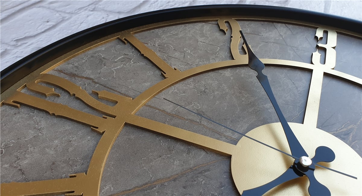 Markakanvas Siyah Metal Kasalı Mermer Desenli  Duvar Saati  ( Çap 50 cm -Çap 80 cm )