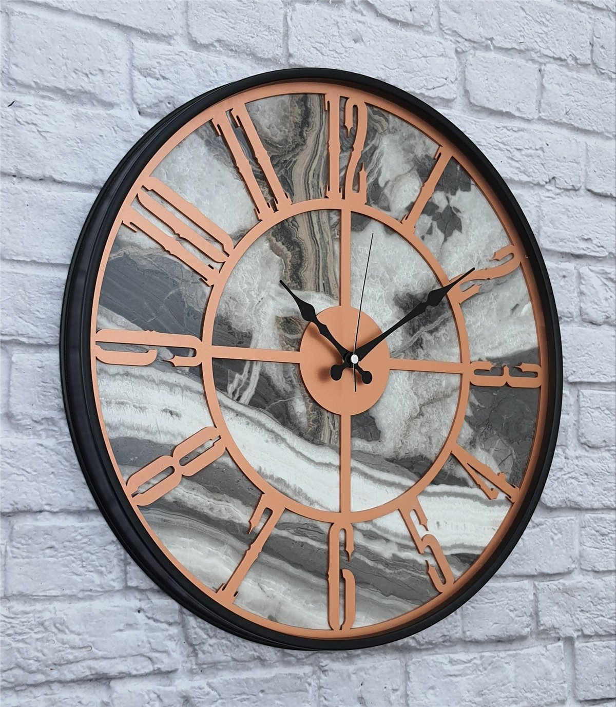 Markakanvas Siyah Metal Kasalı Mermer Desenli  Duvar Saati  ( Çap 50 cm -Çap 80 cm )
