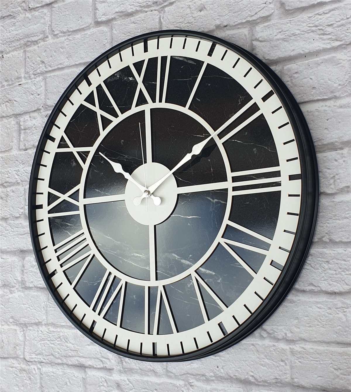 Markakanvas Siyah Metal Kasalı Mermer Desenli  Duvar Saati  ( Çap 50 cm -Çap 80 cm )
