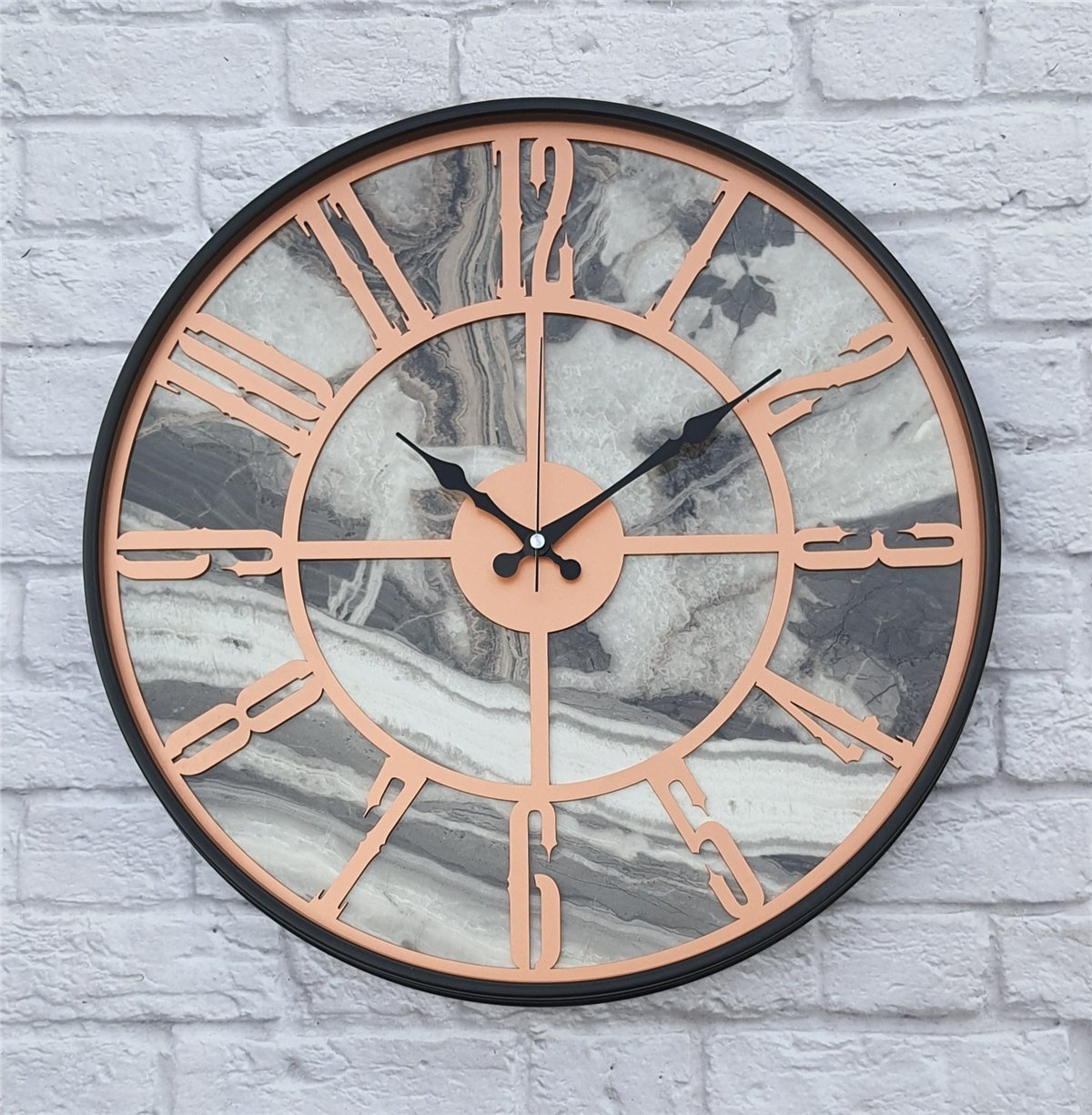 Markakanvas Siyah Metal Kasalı Mermer Desenli  Duvar Saati  ( Çap 50 cm -Çap 80 cm )