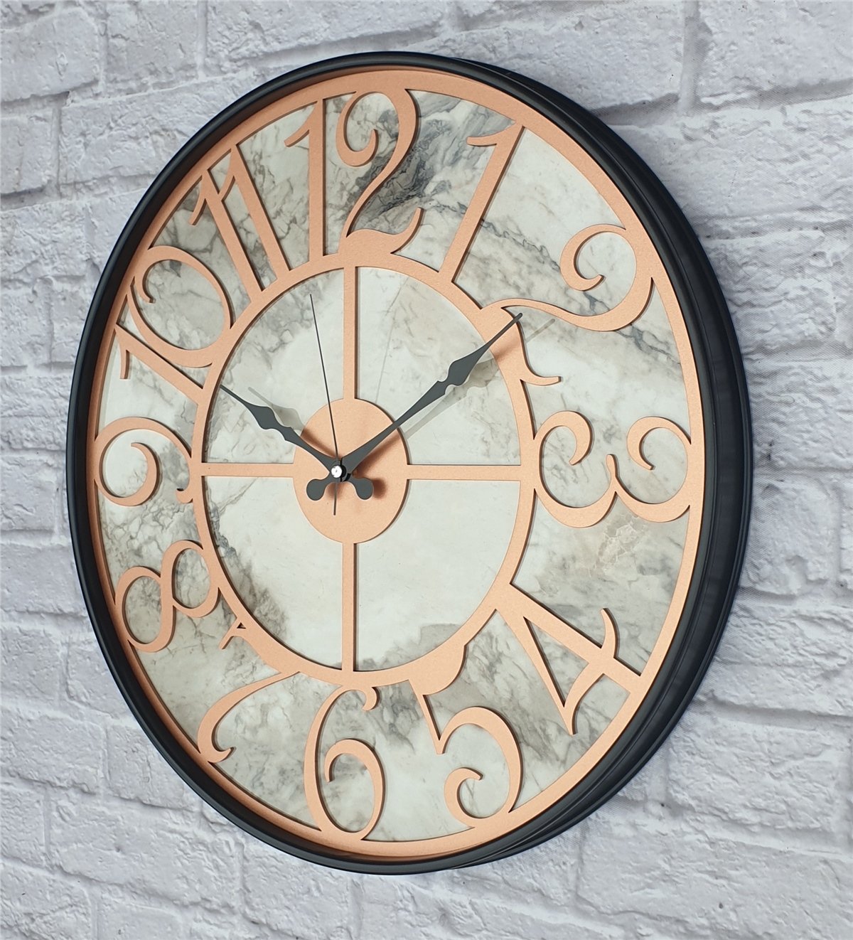 Markakanvas Siyah Metal Kasalı Mermer Desenli  Duvar Saati  ( Çap 50 cm -Çap 80 cm )