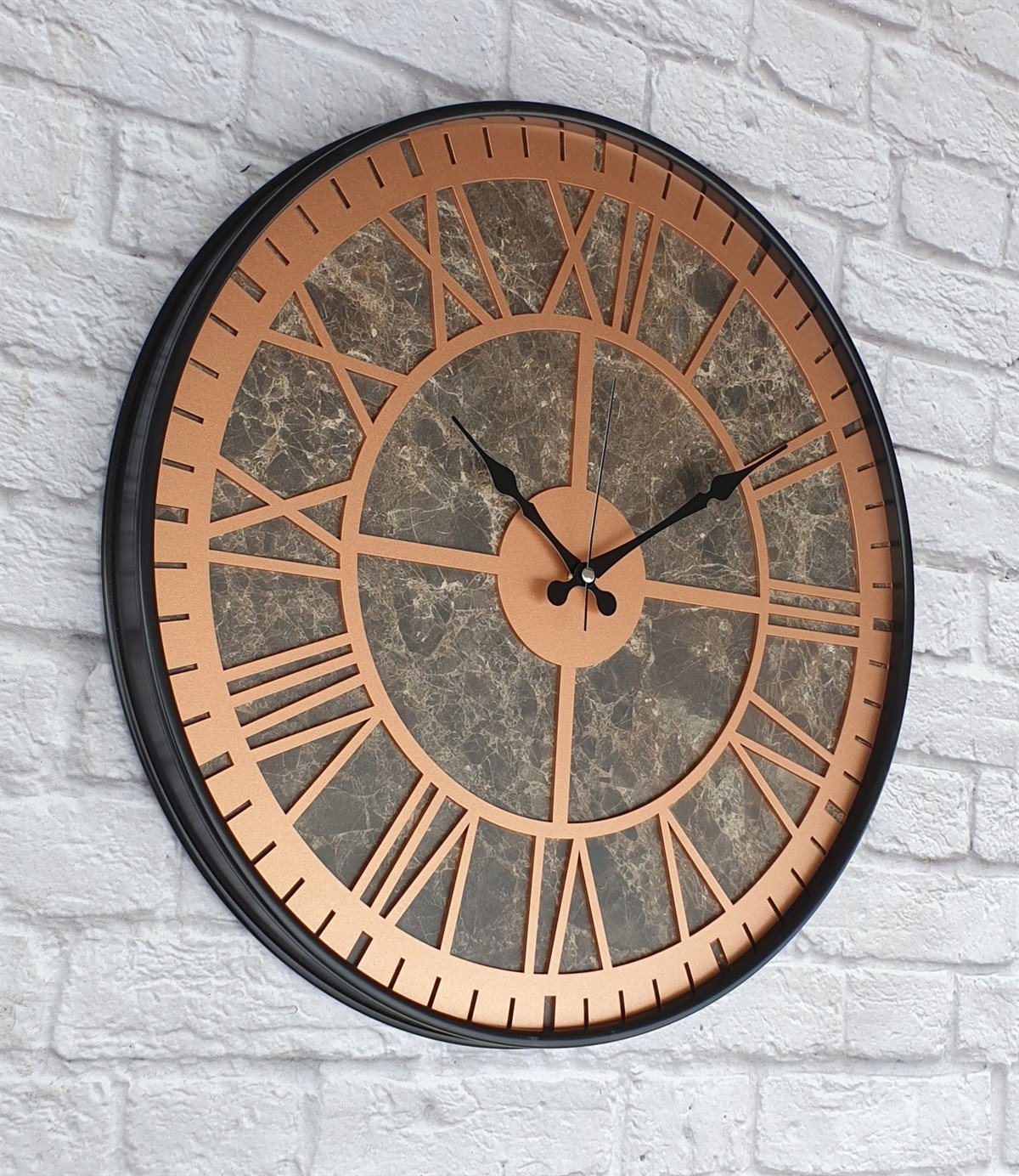 Markakanvas Siyah Metal Kasalı Mermer Desenli  Duvar Saati  ( Çap 50 cm -Çap 80 cm )