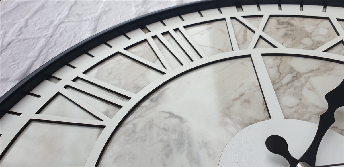 Markakanvas Siyah Metal Kasalı Mermer Desenli  Duvar Saati  ( Çap 50 cm -Çap 80 cm )