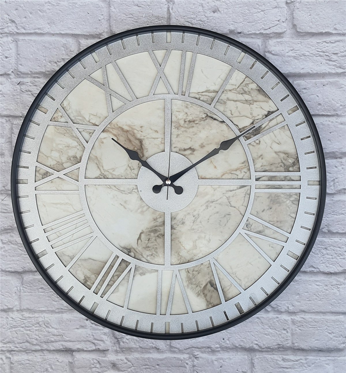 Markakanvas Siyah Metal Kasalı Mermer Desenli  Duvar Saati  ( Çap 50 cm -Çap 80 cm )