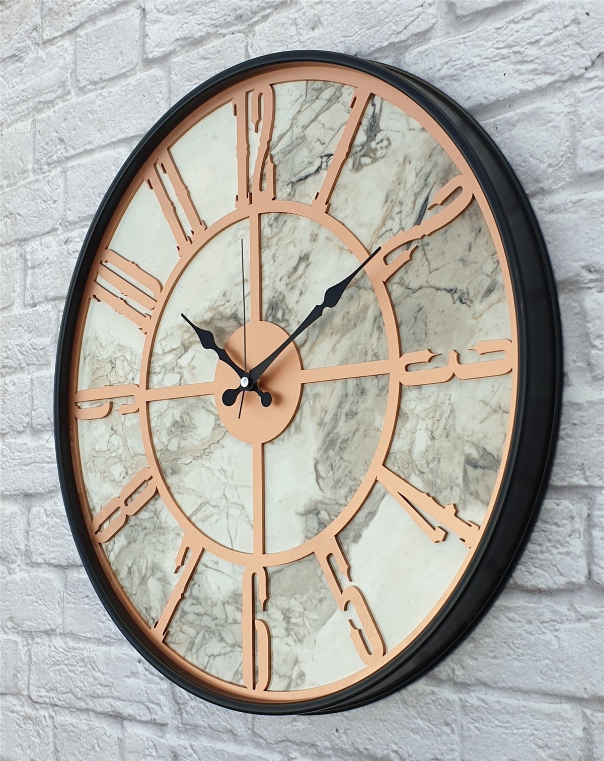 Markakanvas Siyah Metal Kasalı Mermer Desenli  Duvar Saati  ( Çap 50 cm -Çap 80 cm )