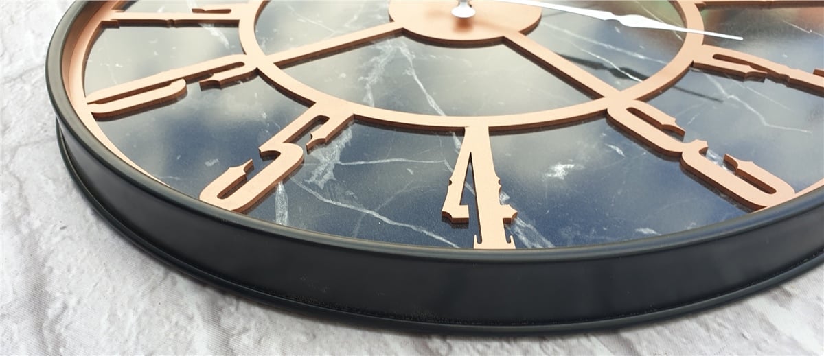 Markakanvas Siyah Metal Kasalı Mermer Desenli  Duvar Saati  ( Çap 50 cm -Çap 80 cm )