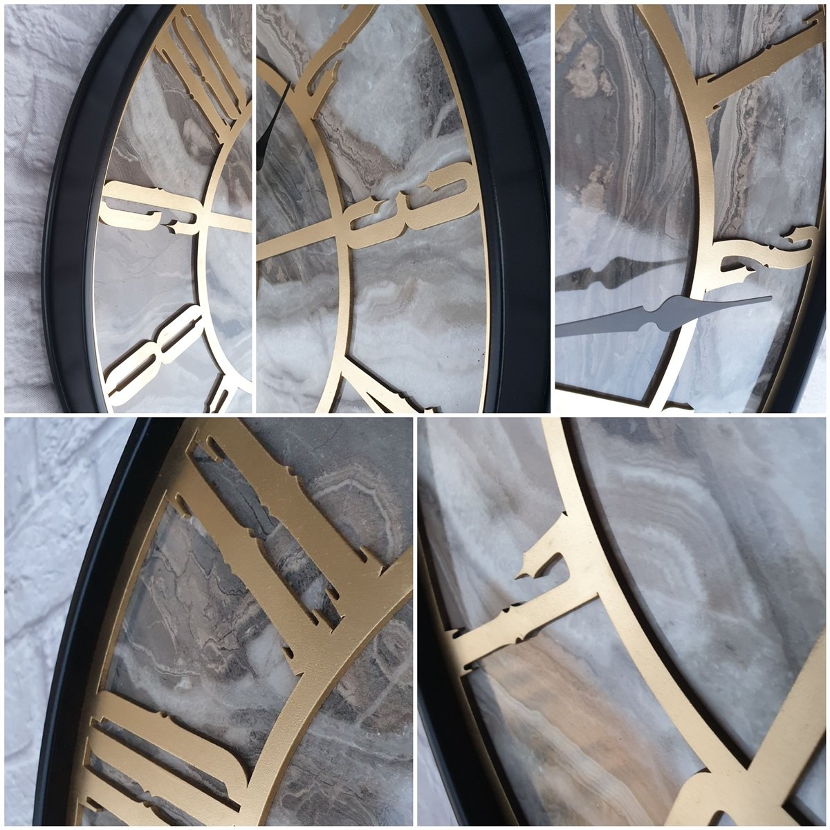 Markakanvas Siyah Metal Kasalı Mermer Desenli  Duvar Saati  ( Çap 50 cm -Çap 80 cm )