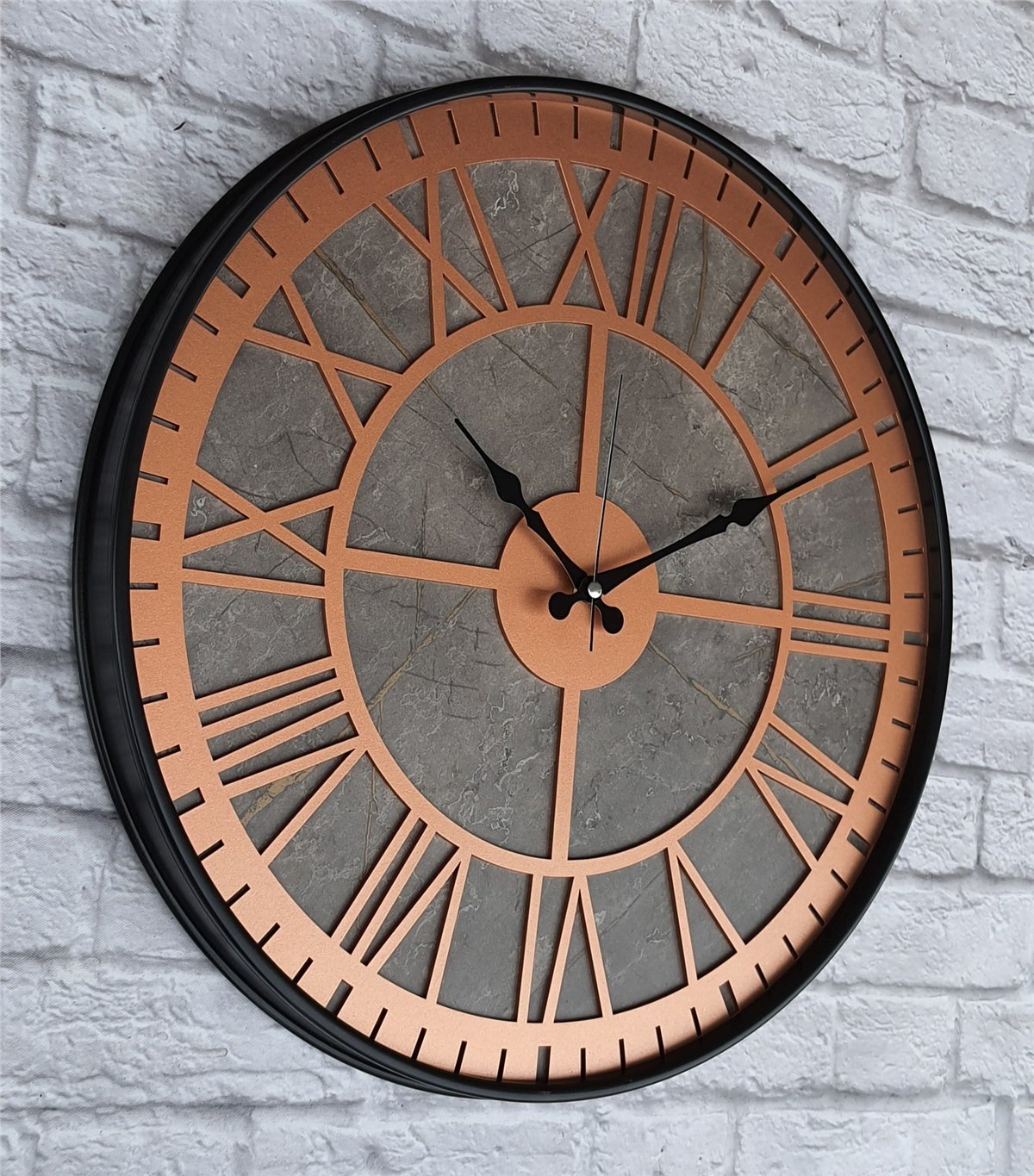 Markakanvas Siyah Metal Kasalı Mermer Desenli  Duvar Saati  ( Çap 50 cm -Çap 80 cm )