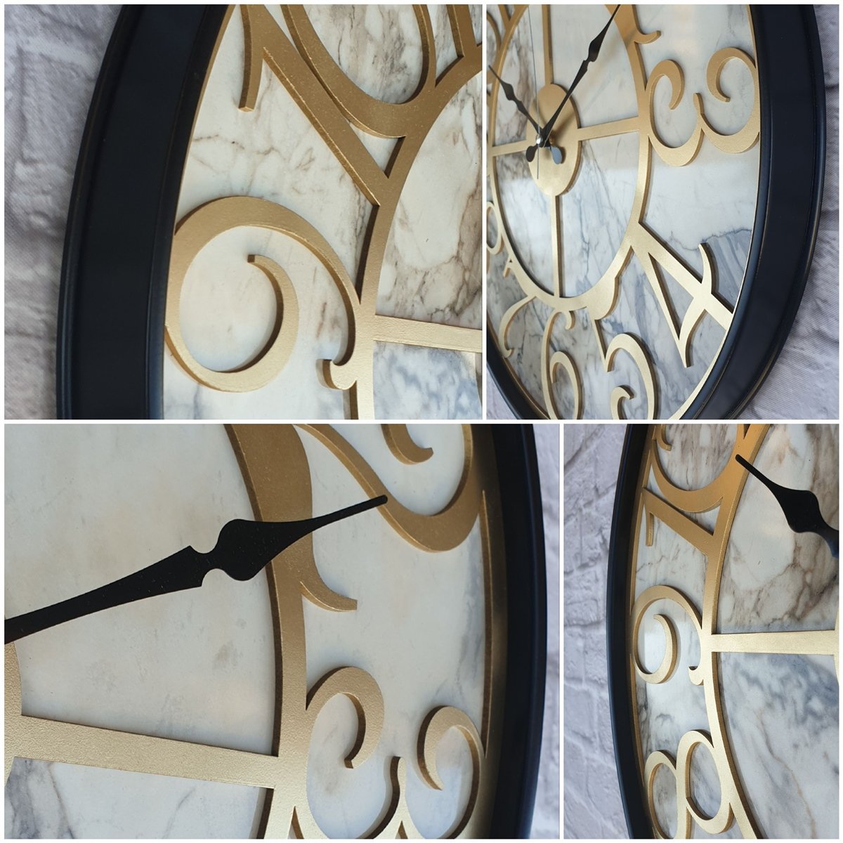 Markakanvas Siyah Metal Kasalı Mermer Desenli  Duvar Saati  ( Çap 50 cm -Çap 80 cm )