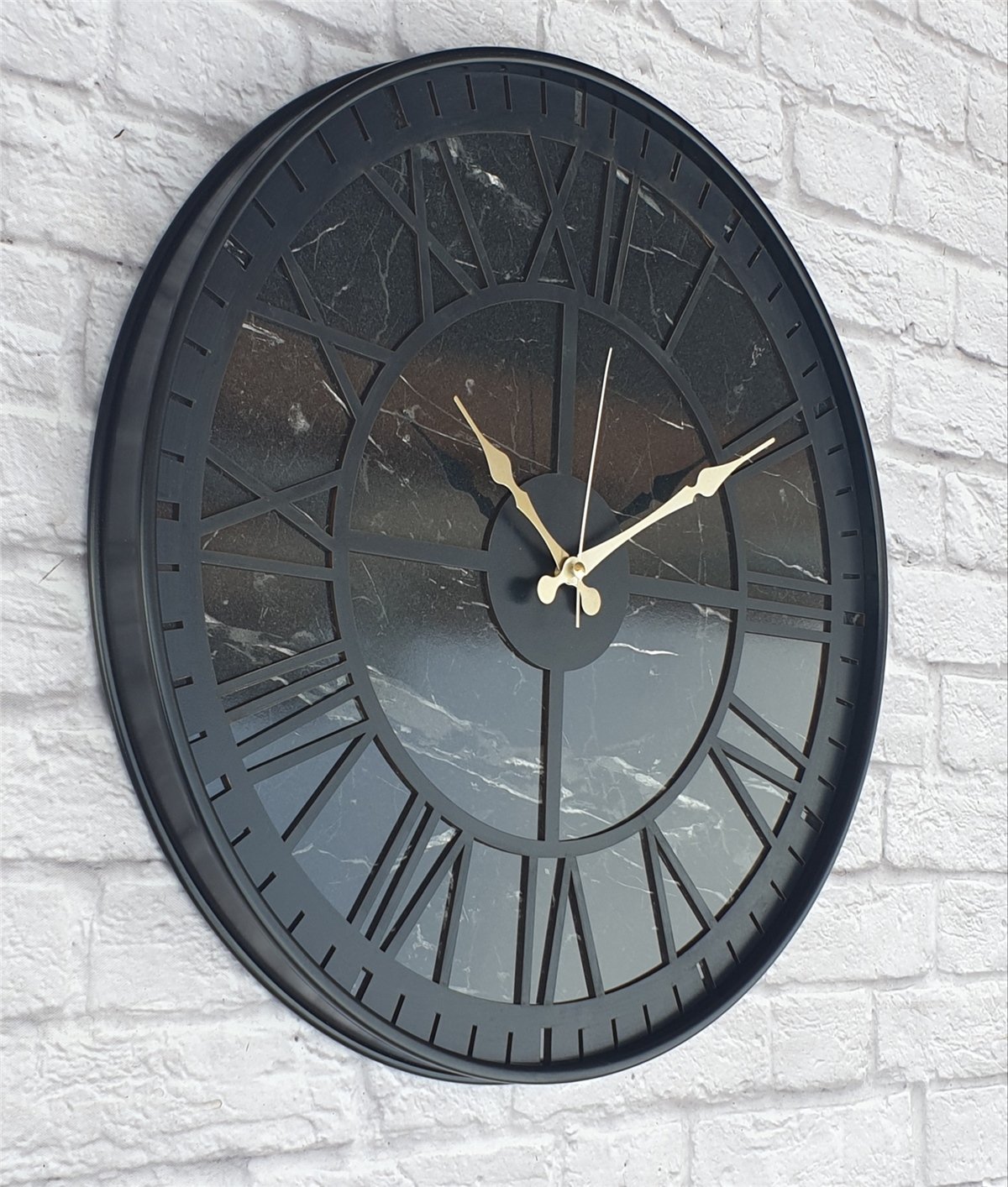 Markakanvas Siyah Metal Kasalı Mermer Desenli  Duvar Saati  ( Çap 50 cm -Çap 80 cm )