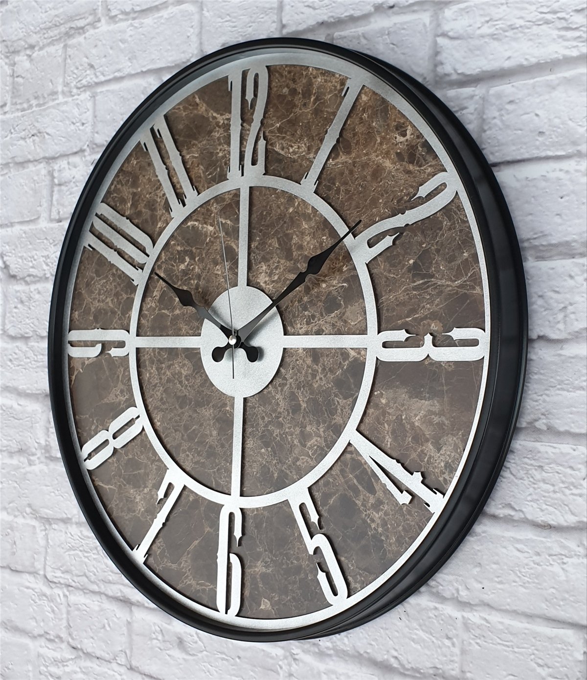 Markakanvas Siyah Metal Kasalı Mermer Desenli  Duvar Saati  ( Çap 50 cm -Çap 80 cm )