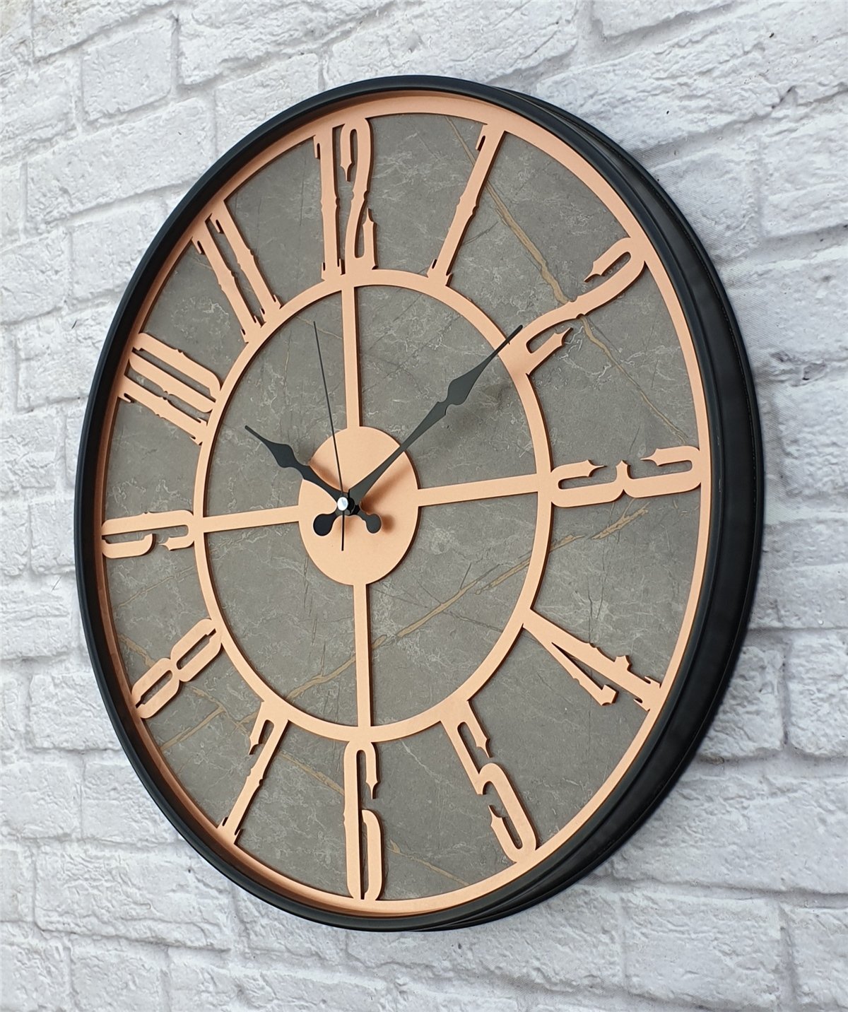 Markakanvas Siyah Metal Kasalı Mermer Desenli  Duvar Saati  ( Çap 50 cm -Çap 80 cm )