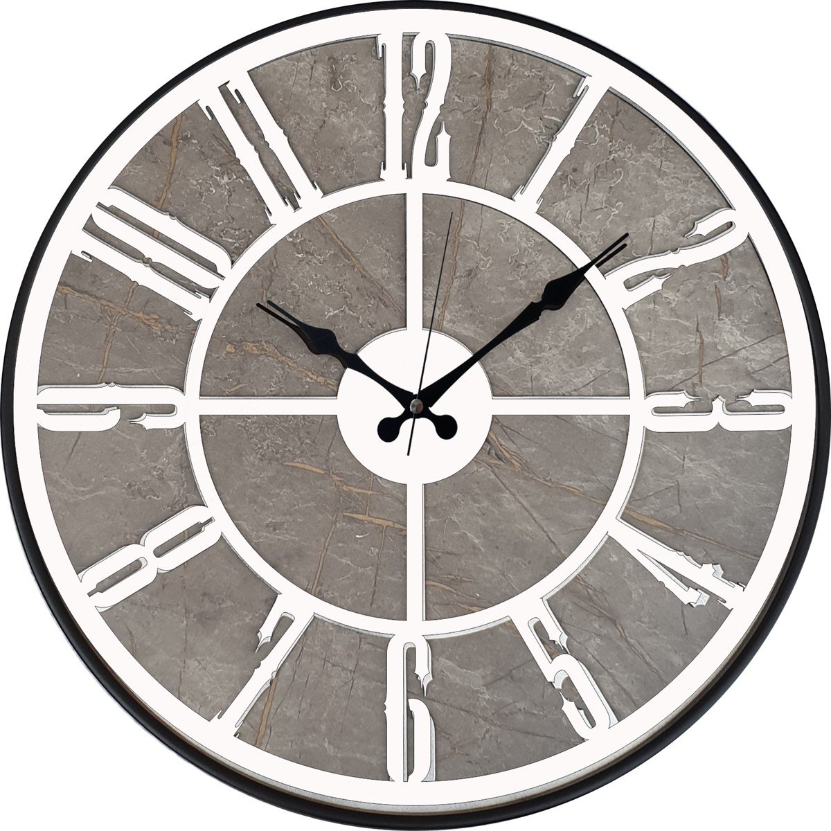 Markakanvas Siyah Metal Kasalı Mermer Desenli  Duvar Saati  ( Çap 50 cm -Çap 80 cm )