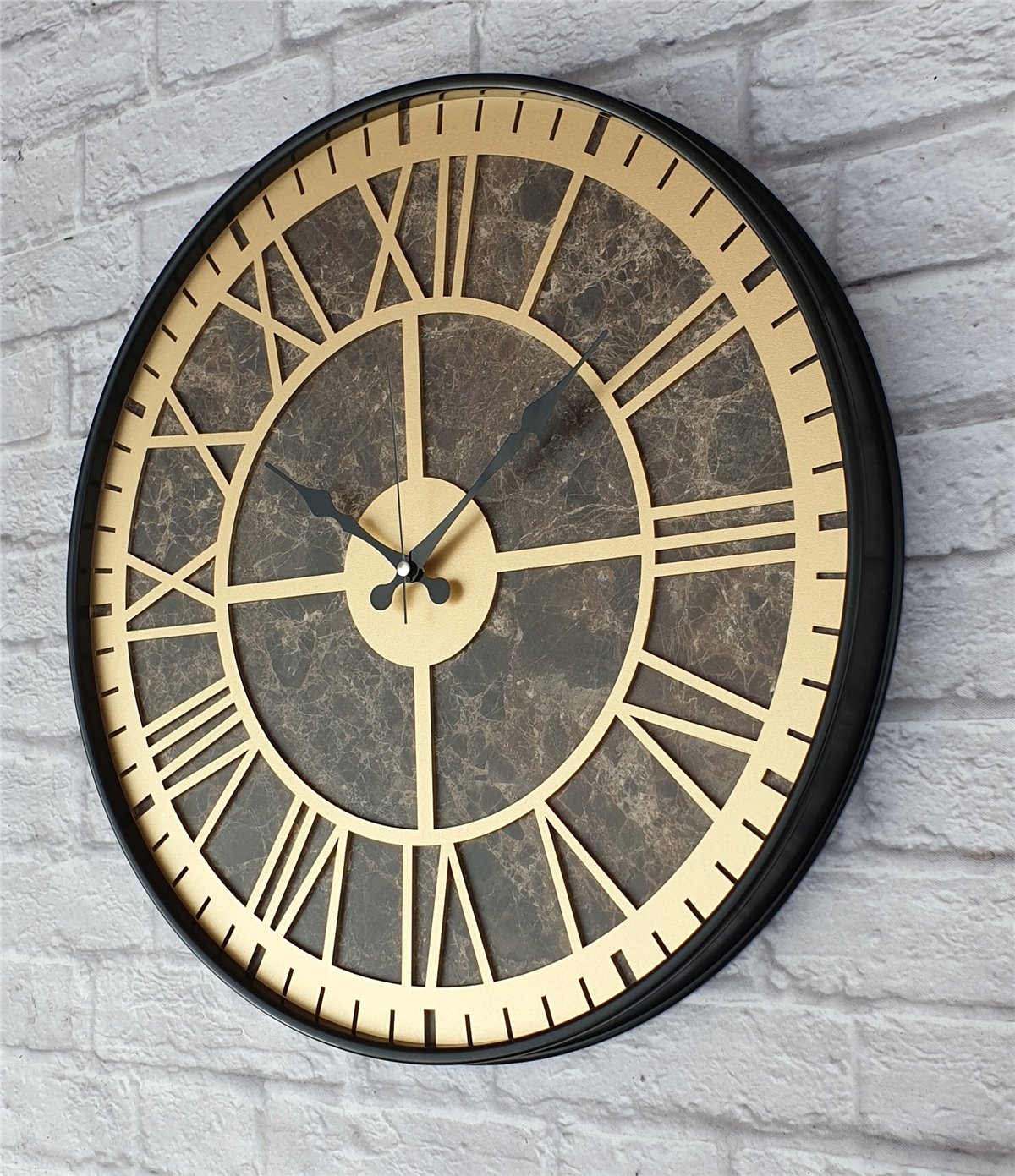 Markakanvas Siyah Metal Kasalı Mermer Desenli  Duvar Saati  ( Çap 50 cm -Çap 80 cm )