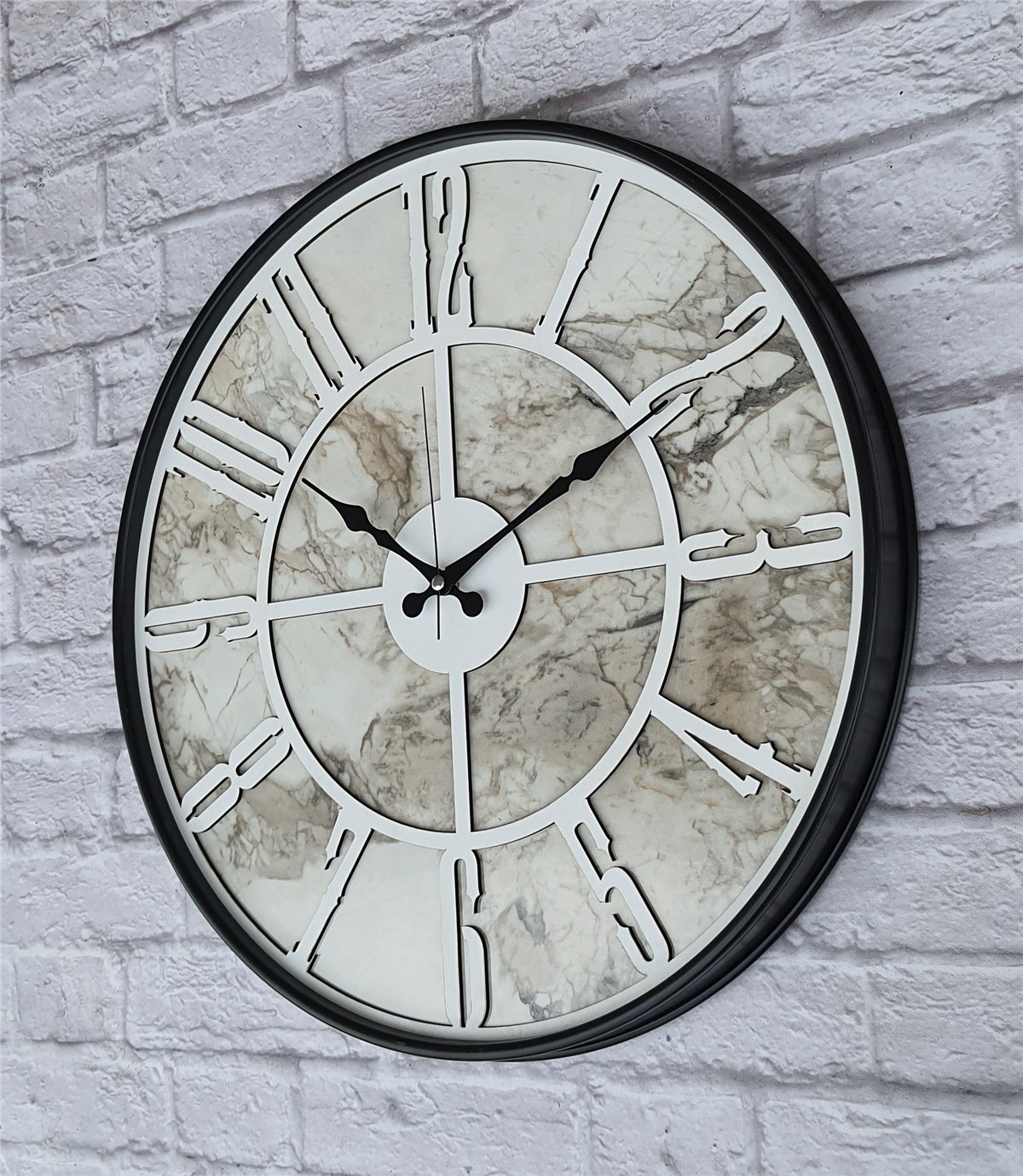 Markakanvas Siyah Metal Kasalı Mermer Desenli  Duvar Saati  ( Çap 50 cm -Çap 80 cm )