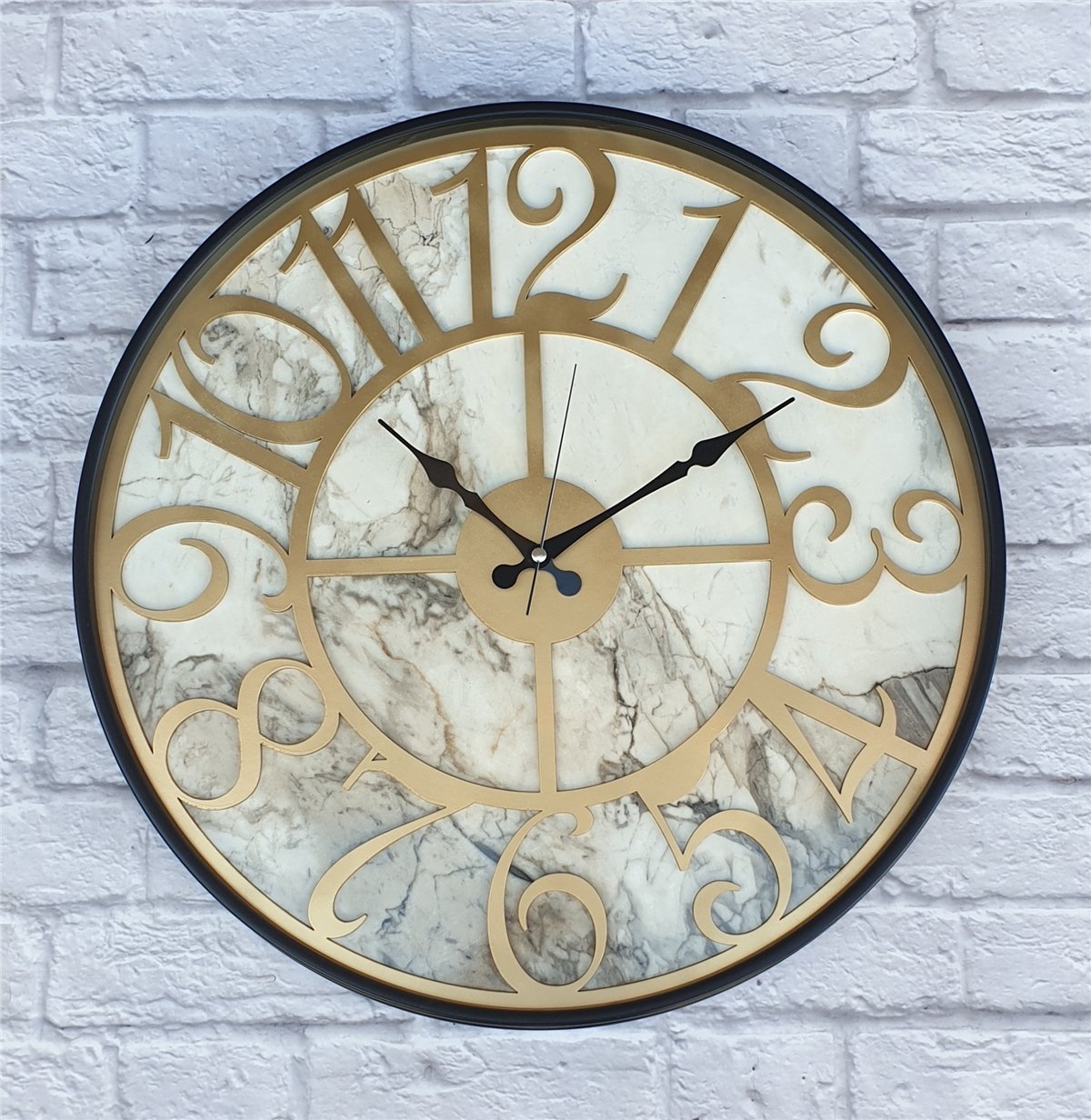 Markakanvas Siyah Metal Kasalı Mermer Desenli  Duvar Saati  ( Çap 50 cm -Çap 80 cm )