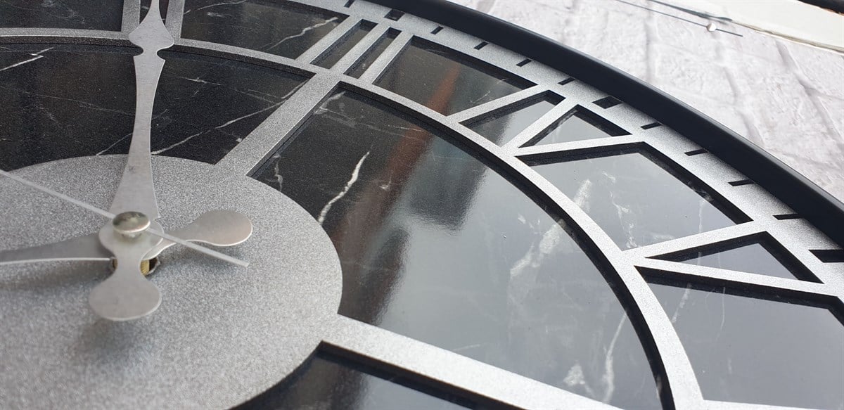 Markakanvas Siyah Metal Kasalı Mermer Desenli  Duvar Saati  ( Çap 50 cm -Çap 80 cm )