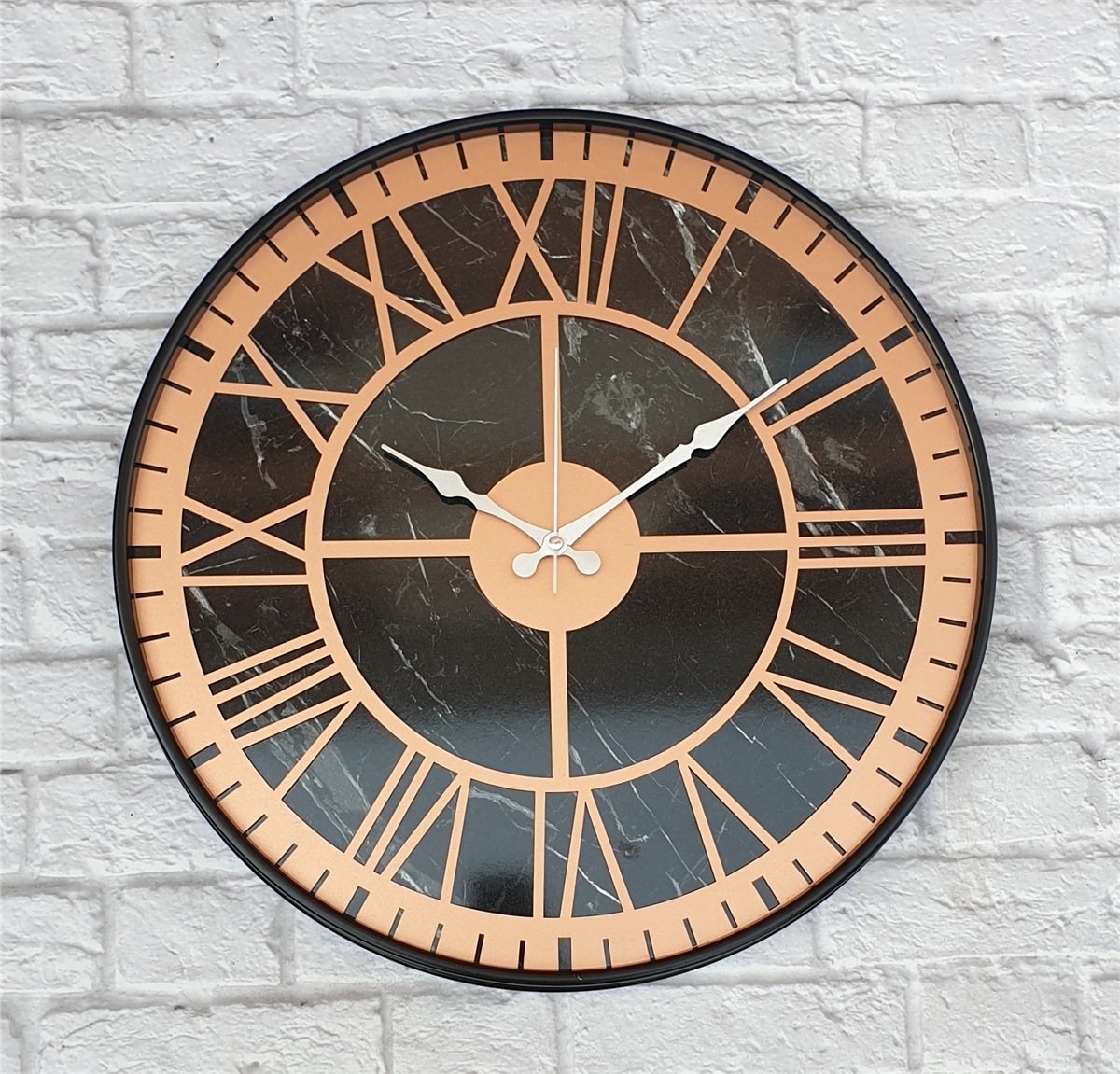 Markakanvas Siyah Metal Kasalı Mermer Desenli  Duvar Saati  ( Çap 50 cm -Çap 80 cm )
