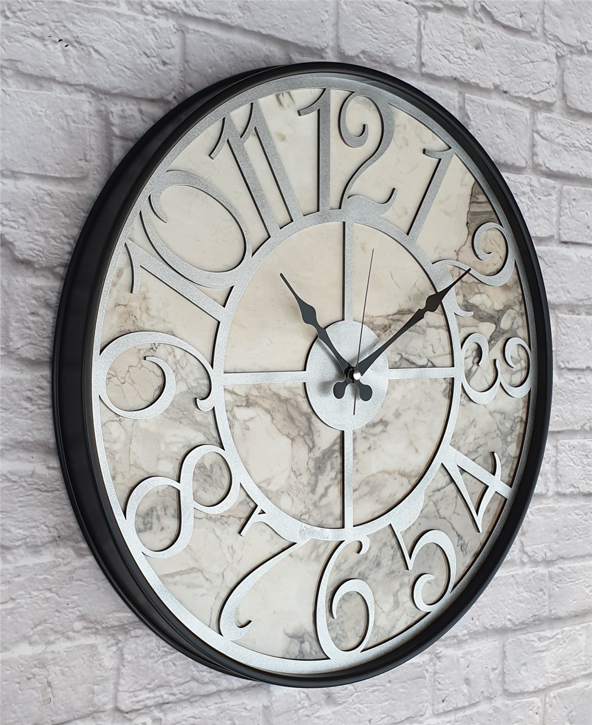 Markakanvas Siyah Metal Kasalı Mermer Desenli  Duvar Saati  ( Çap 50 cm -Çap 80 cm )