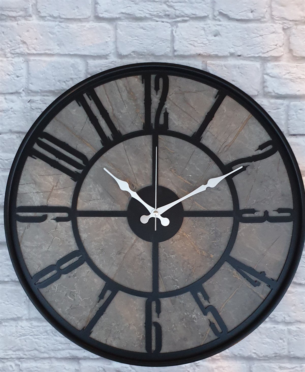Markakanvas Siyah Metal Kasalı Mermer Desenli  Duvar Saati  ( Çap 50 cm -Çap 80 cm )