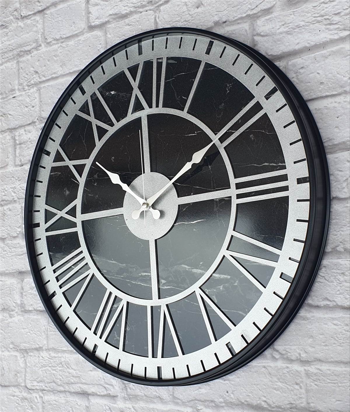 Markakanvas Siyah Metal Kasalı Mermer Desenli  Duvar Saati  ( Çap 50 cm -Çap 80 cm )