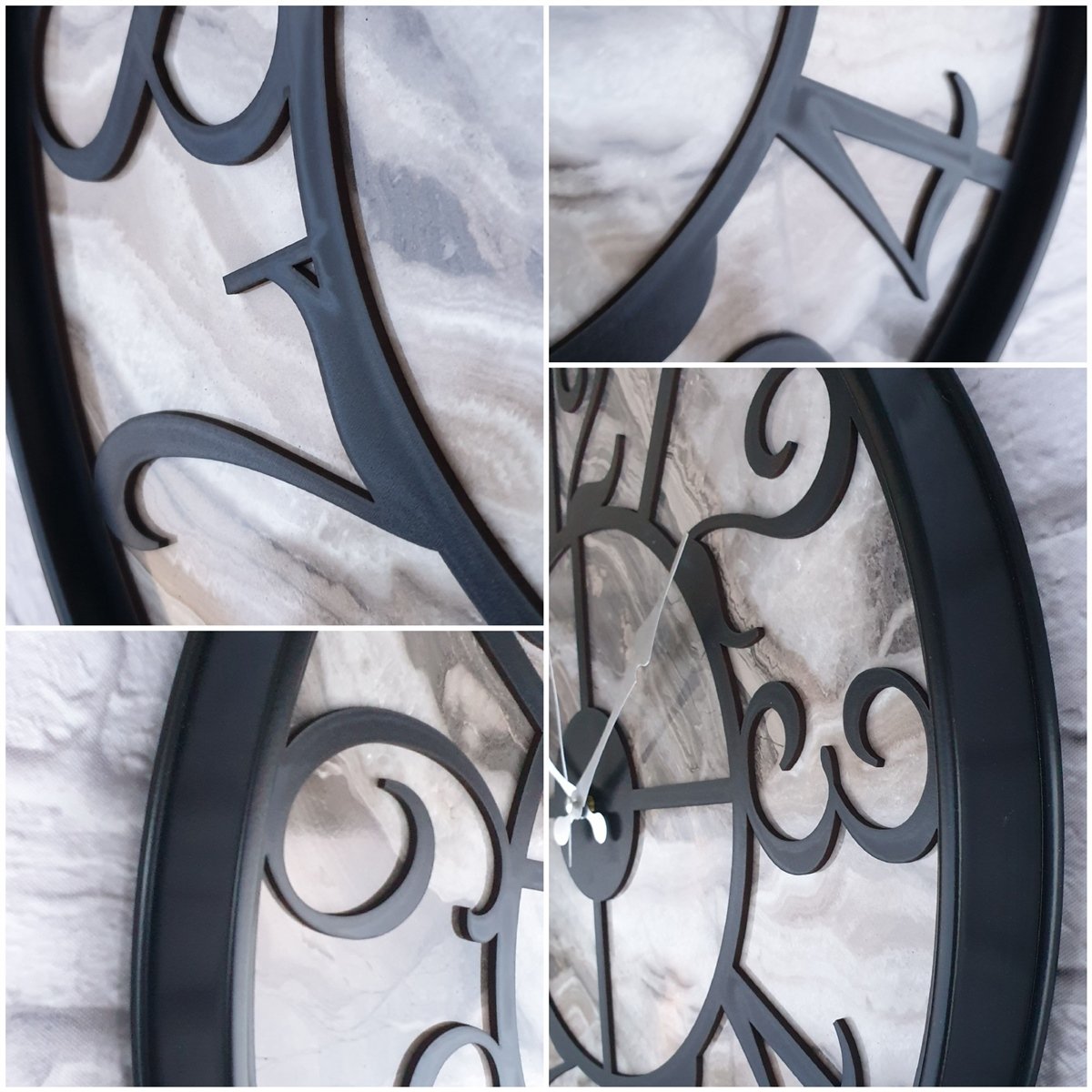 Markakanvas Siyah Metal Kasalı Mermer Desenli  Duvar Saati  ( Çap 50 cm -Çap 80 cm )