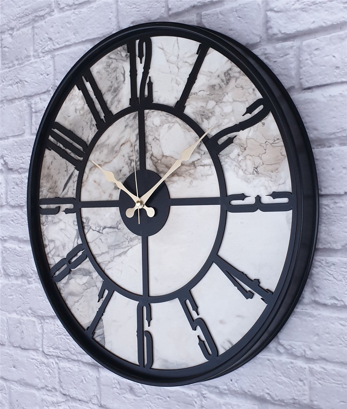 Markakanvas Siyah Metal Kasalı Mermer Desenli  Duvar Saati  ( Çap 50 cm -Çap 80 cm )