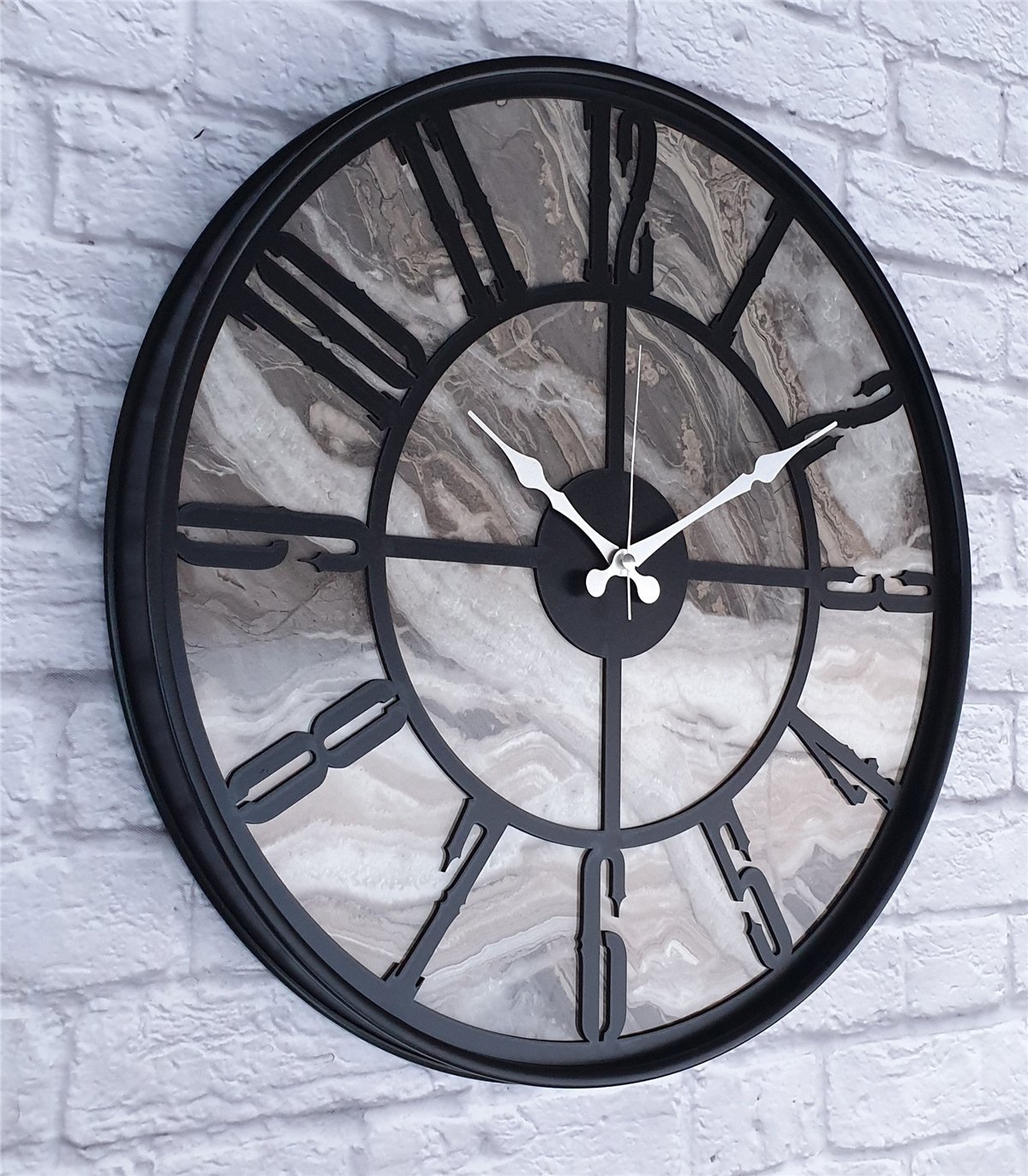 Markakanvas Siyah Metal Kasalı Mermer Desenli  Duvar Saati  ( Çap 50 cm -Çap 80 cm )