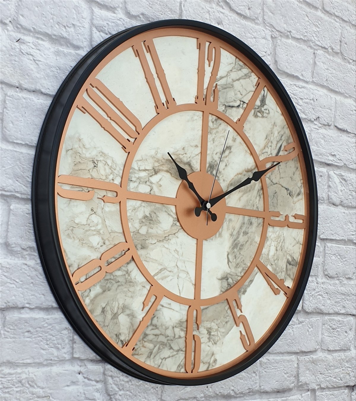 Markakanvas Siyah Metal Kasalı Mermer Desenli  Duvar Saati  ( Çap 50 cm -Çap 80 cm )