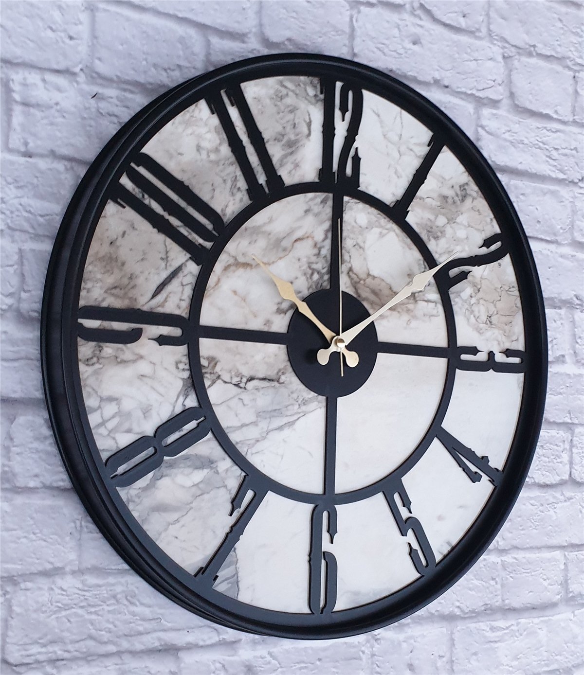 Markakanvas Siyah Metal Kasalı Mermer Desenli  Duvar Saati  ( Çap 50 cm -Çap 80 cm )