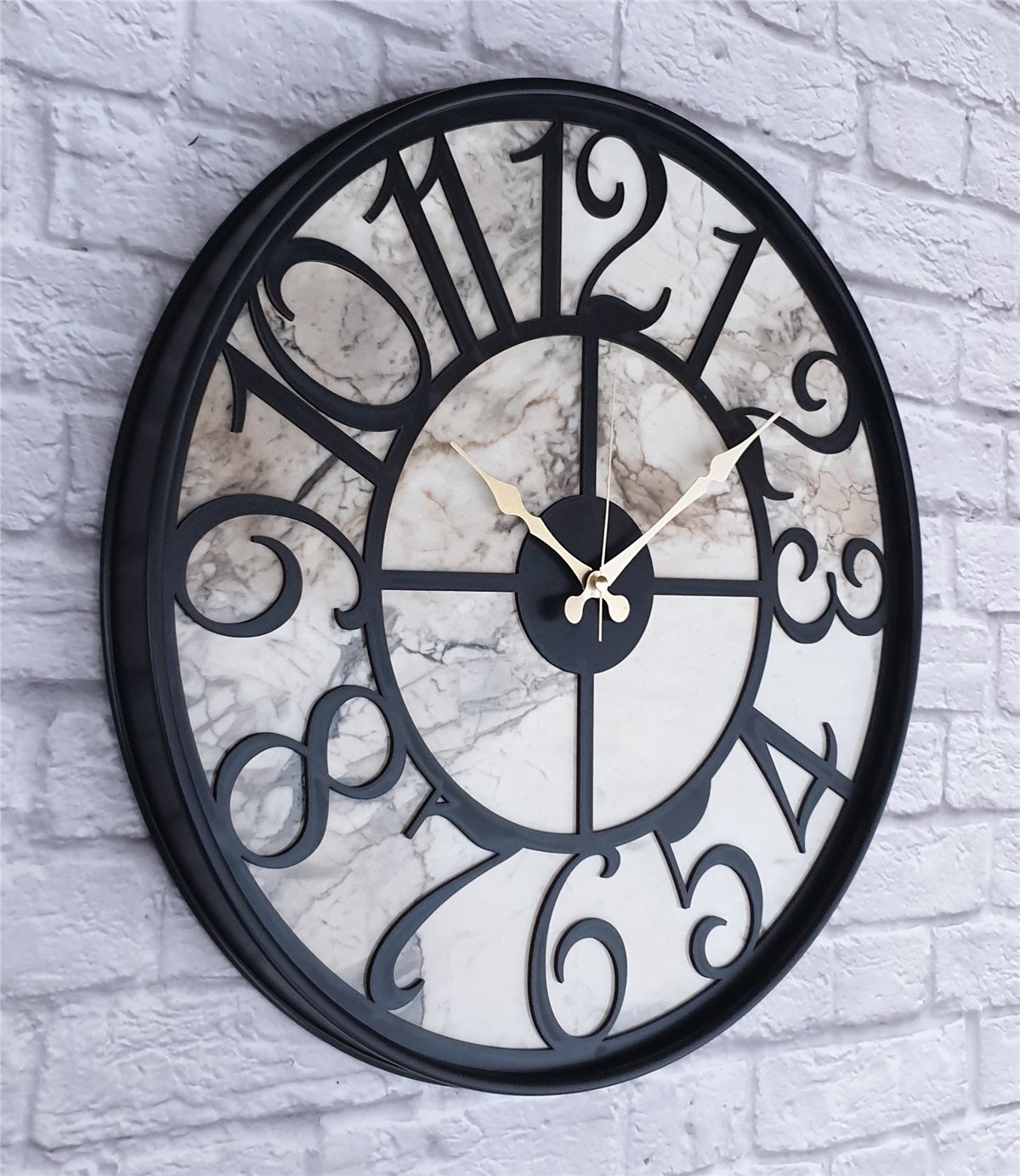 Markakanvas Siyah Metal Kasalı Mermer Desenli  Duvar Saati  ( Çap 50 cm -Çap 80 cm )