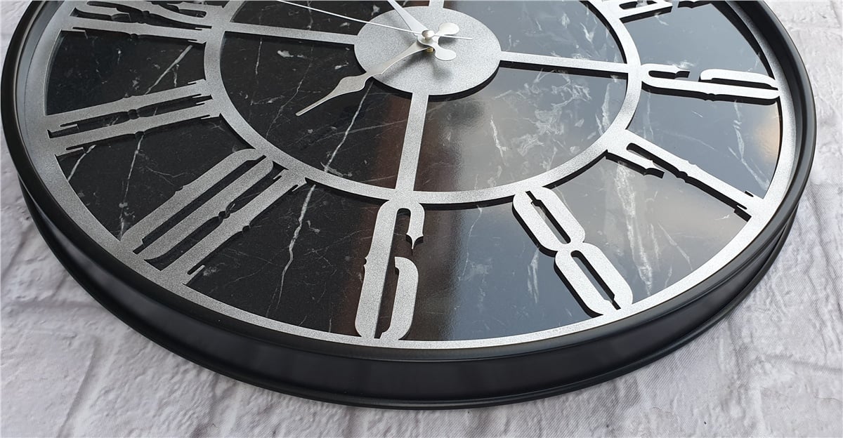 Markakanvas Siyah Metal Kasalı Mermer Desenli  Duvar Saati  ( Çap 50 cm -Çap 80 cm )