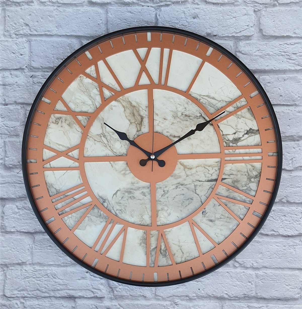 Markakanvas Siyah Metal Kasalı Mermer Desenli  Duvar Saati  ( Çap 50 cm -Çap 80 cm )