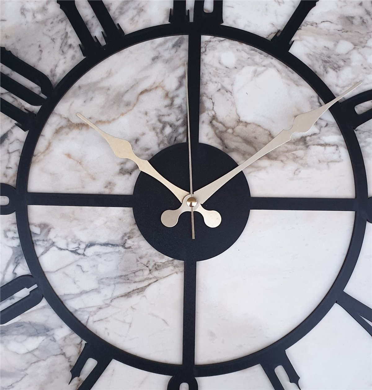 Markakanvas Siyah Metal Kasalı Mermer Desenli  Duvar Saati  ( Çap 50 cm -Çap 80 cm )