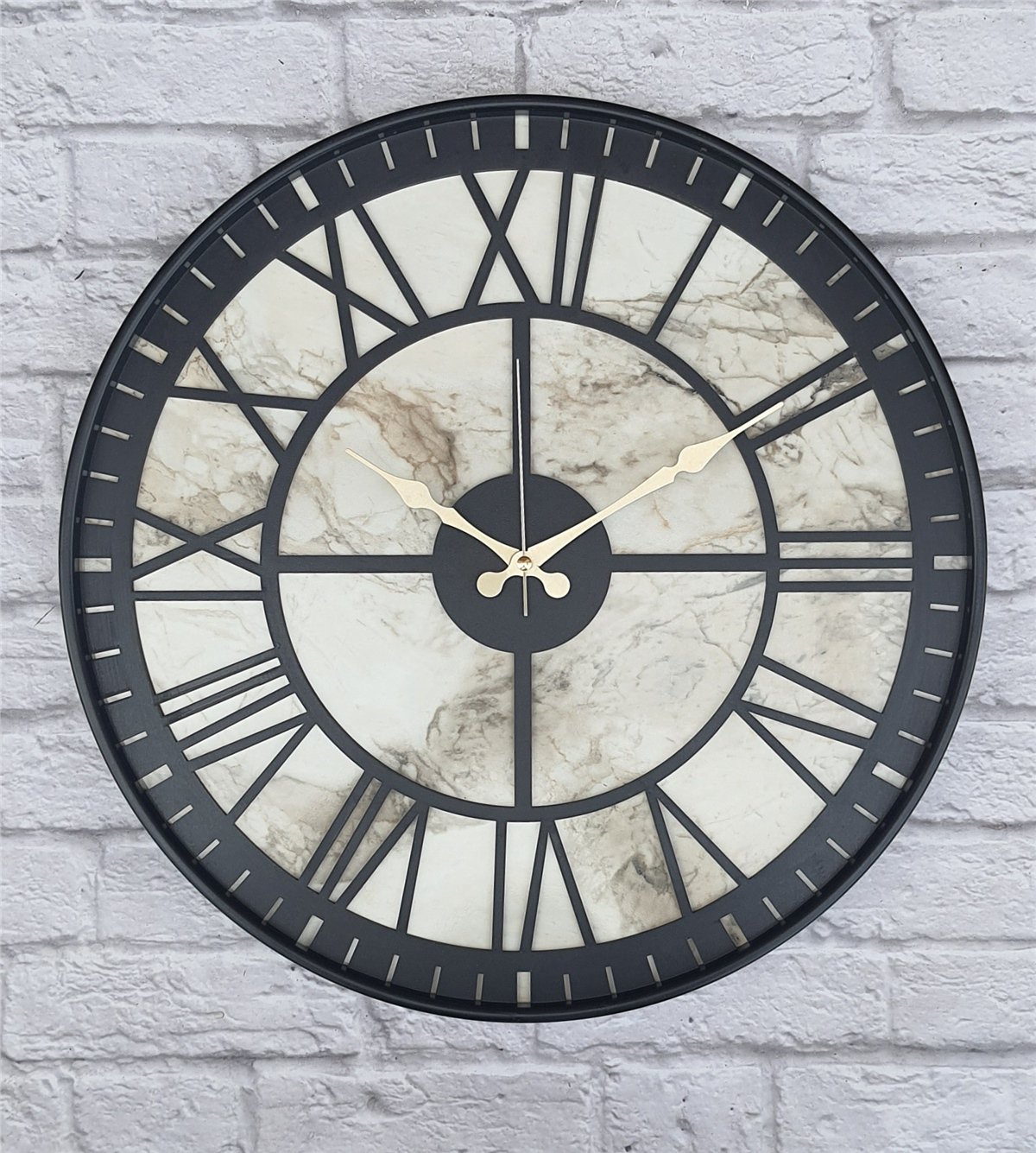 Markakanvas Siyah Metal Kasalı Mermer Desenli  Duvar Saati  ( Çap 50 cm -Çap 80 cm )
