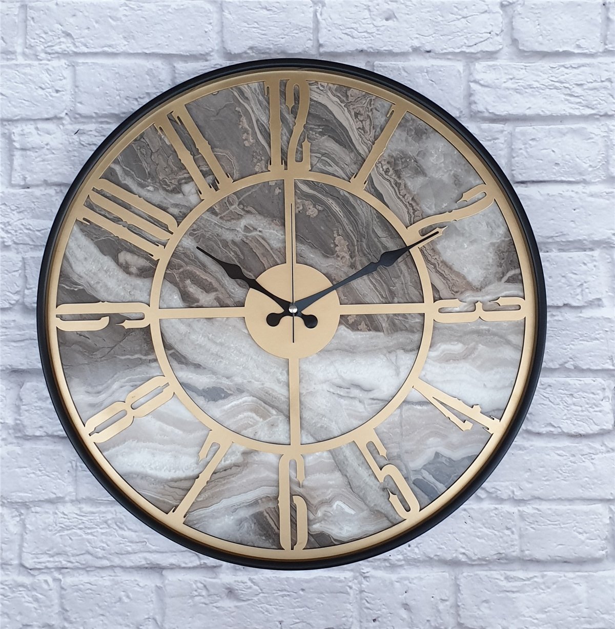Markakanvas Siyah Metal Kasalı Mermer Desenli  Duvar Saati  ( Çap 50 cm -Çap 80 cm )