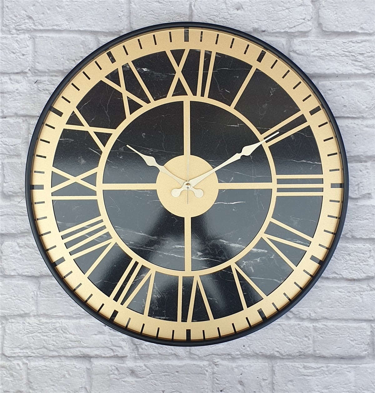 Markakanvas Siyah Metal Kasalı Mermer Desenli  Duvar Saati  ( Çap 50 cm -Çap 80 cm )