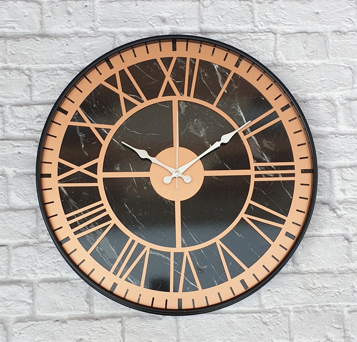 Markakanvas Siyah Metal Kasalı Mermer Desenli  Duvar Saati  ( Çap 50 cm -Çap 80 cm )