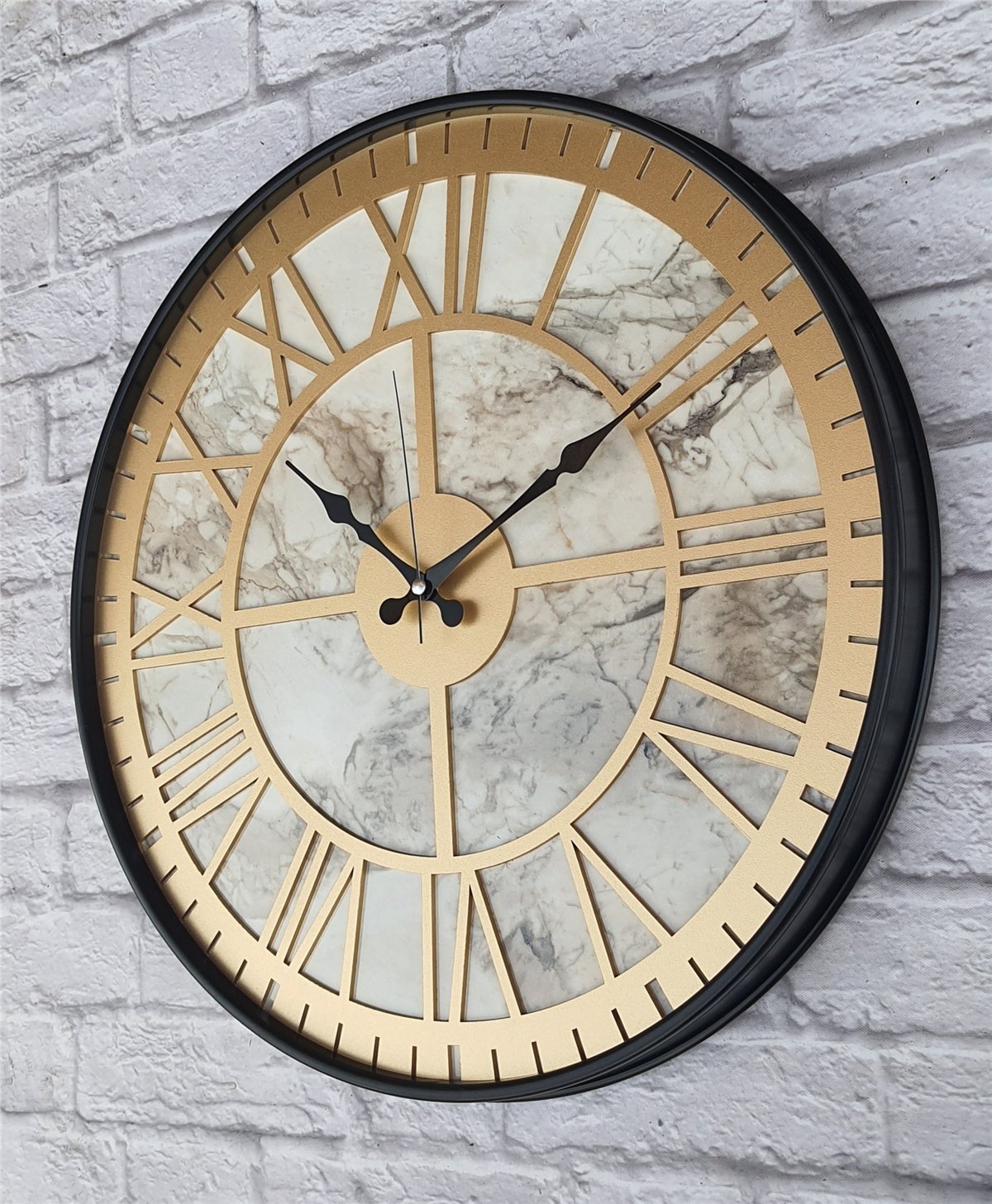 Markakanvas Siyah Metal Kasalı Mermer Desenli  Duvar Saati  ( Çap 50 cm -Çap 80 cm )